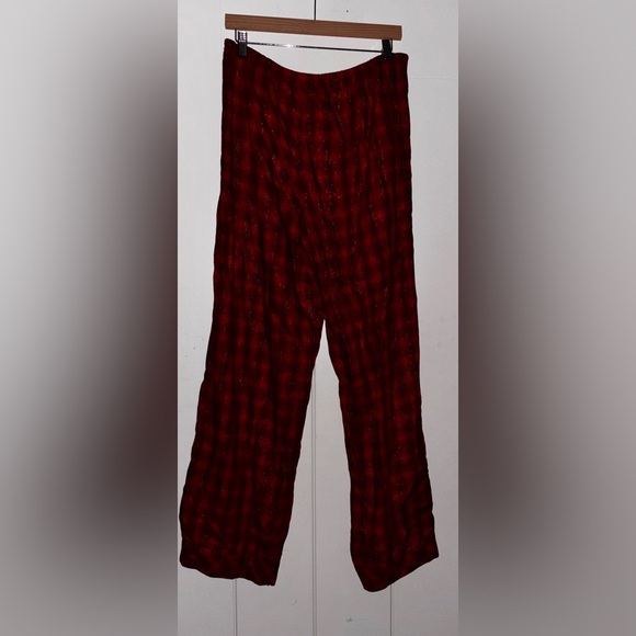 Victoria Secret Metallic Red Plaid Flannel PJ 2PC Pajama Set Women‎ L Lounging - Picture 4 of 15